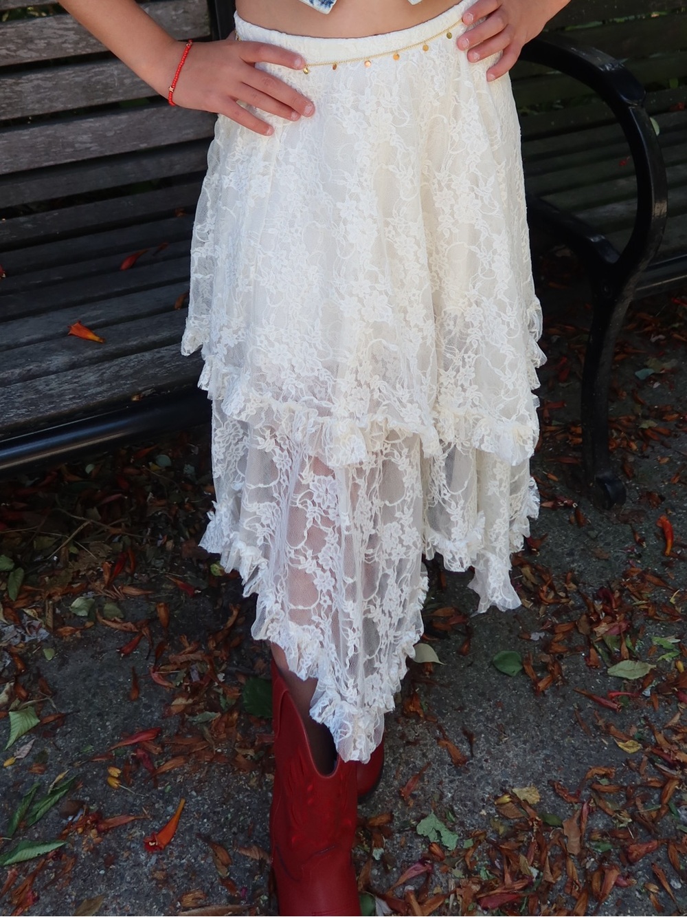 Lace High-Low Skirt in Ivory - Feminine Layered Design
